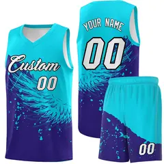 Royal Sky Blue Wing Pattern Basketball Sports Uniform Jersey