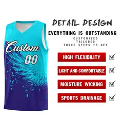 Royal Sky Blue Wing Pattern Basketball Sports Uniform Jersey 2
