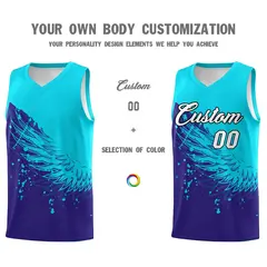 Royal Sky Blue Wing Pattern Basketball Sports Uniform Jersey 3