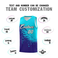 Royal Sky Blue Wing Pattern Basketball Sports Uniform Jersey 4