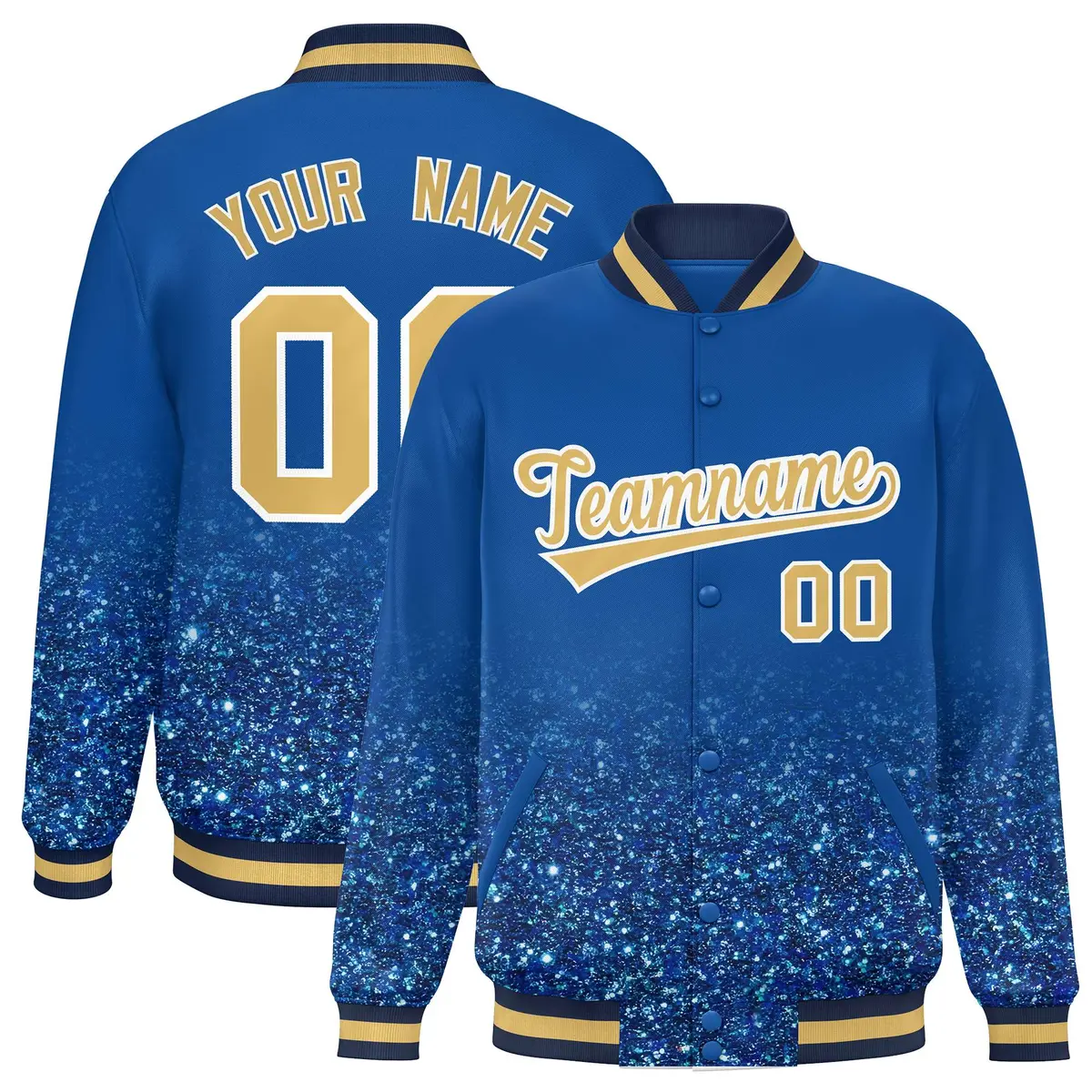 Royal Sparkle-Effect Varsity Full-Snap Letterman Baseball Jacket