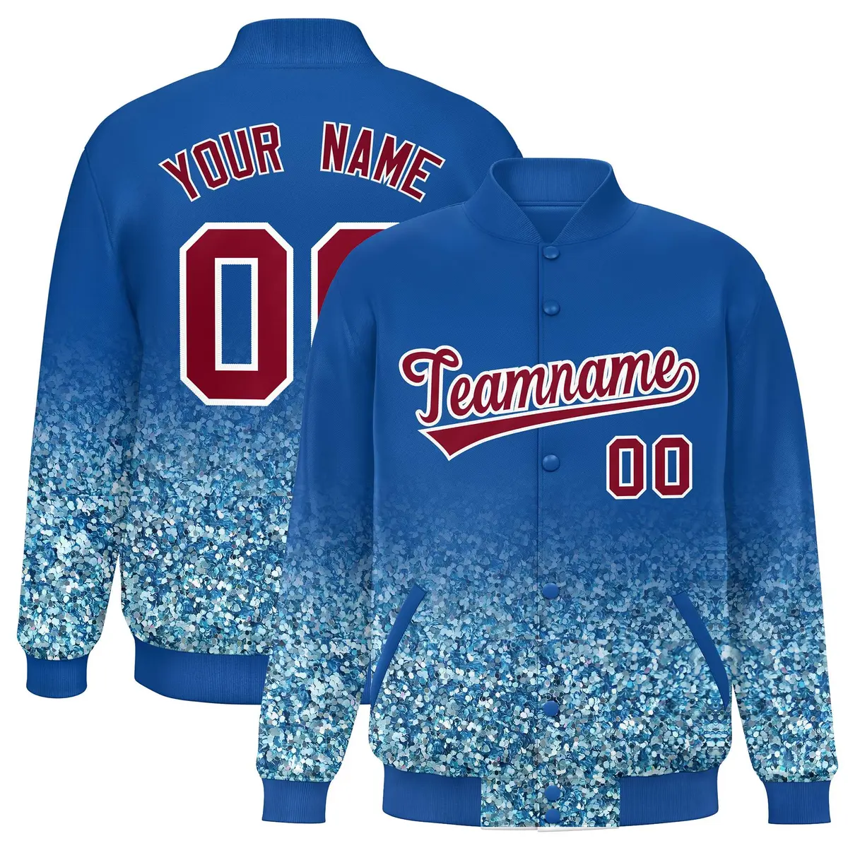 Royal Sparkle-Effect Varsity Full-Snap Letterman Baseball Jacket