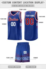 Royal Square Grid Graffiti Pattern Basketball Jersey 2