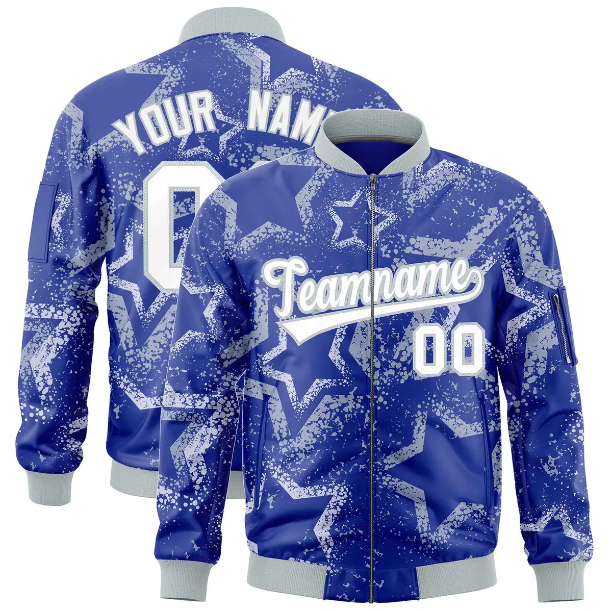 Royal Star Pattern Varsity Full-Zip Letterman Bomber Jacket
