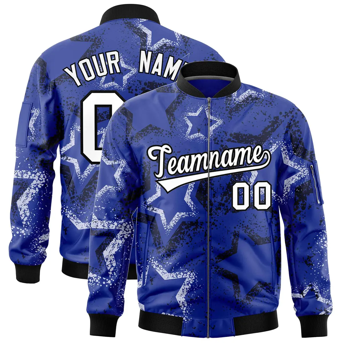 Royal Star Pattern Varsity Full-Zip Letterman Bomber Jacket