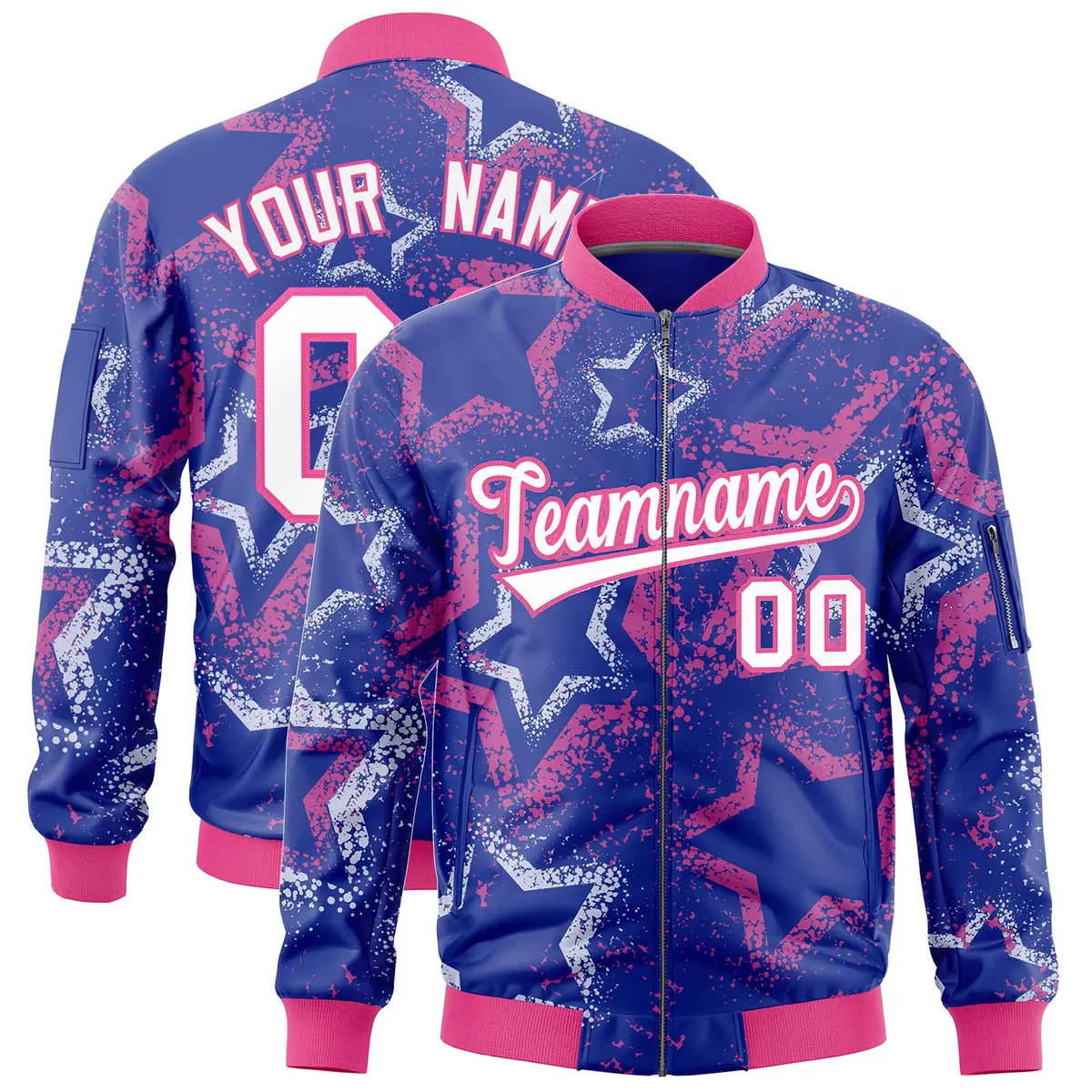 Royal Star Pattern Varsity Full-Zip Letterman Bomber Jacket