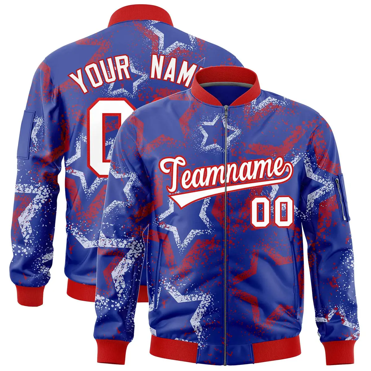 Royal Star Pattern Varsity Full-Zip Letterman Bomber Jacket