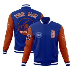 Royal Texas Orange Raglan Sleeves Full-Snap Varsity Letterman Jacket 1