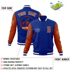 Royal Texas Orange Raglan Sleeves Full-Snap Varsity Letterman Jacket 4