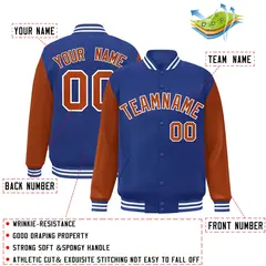 Royal Texas Orange-White Raglan Varsity Full-Snap Letterman Jacket 2