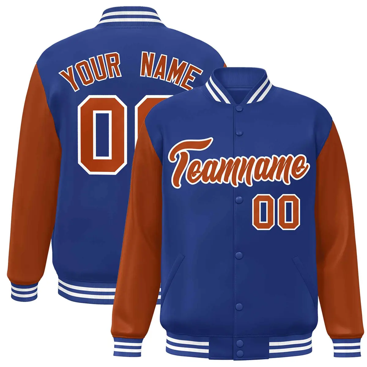 Royal Texas Orange-White Raglan Varsity Full-Snap Letterman Jacket