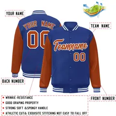 Royal Texas Orange-White Raglan Varsity Full-Snap Letterman Jacket 2
