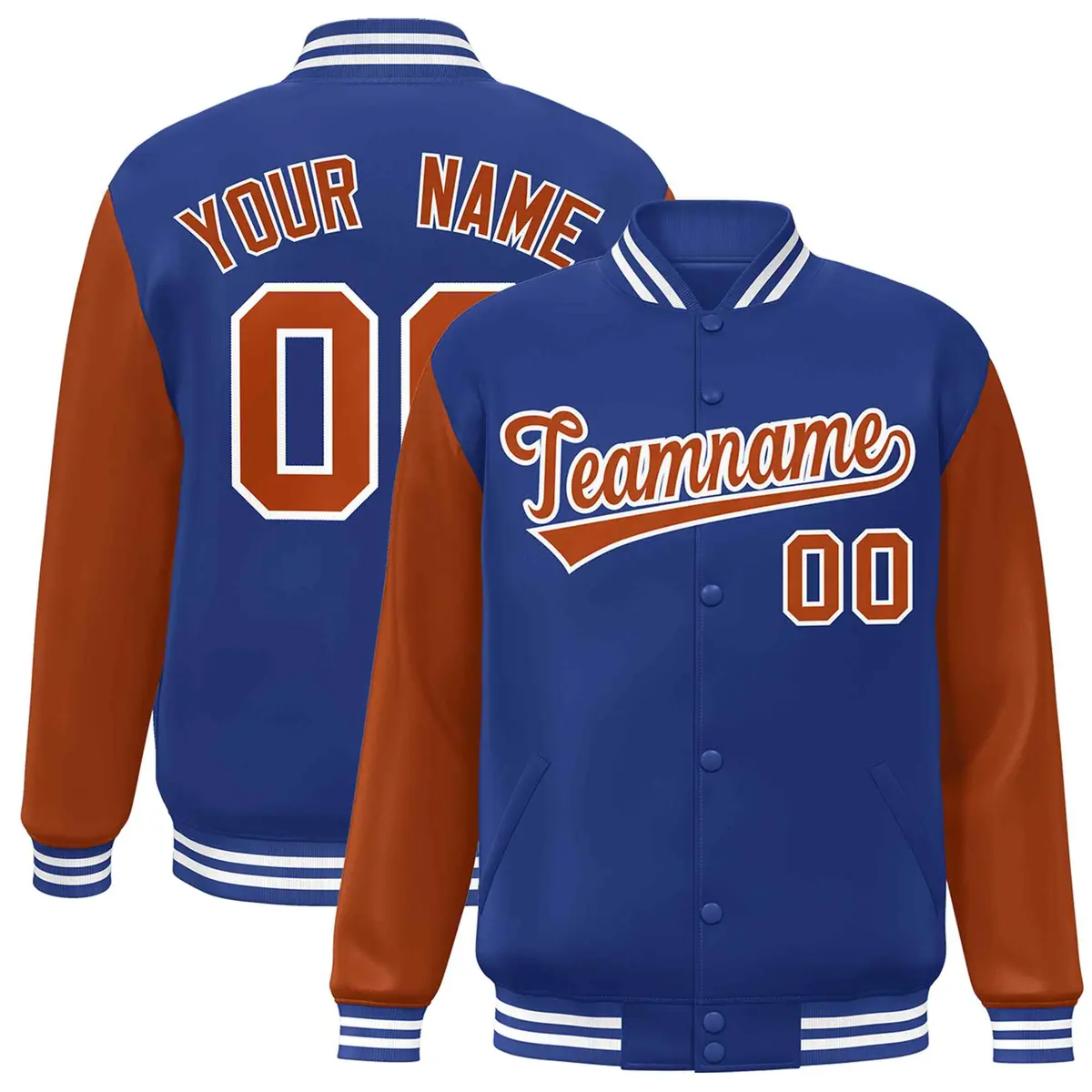 Royal Texas Orange-White Raglan Varsity Full-Snap Letterman Jacket