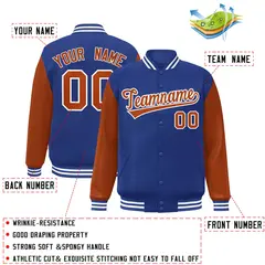 Royal Texas Orange-White Raglan Varsity Full-Snap Letterman Jacket 2