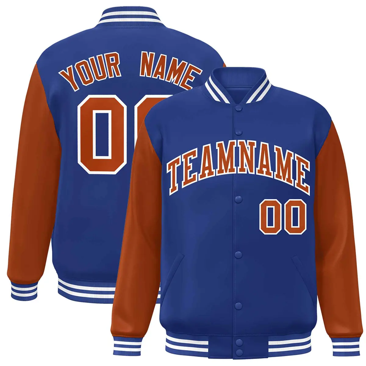 Royal Texas Orange-White Raglan Varsity Full-Snap Letterman Jacket