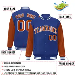 Royal Texas Orange-White Raglan Varsity Full-Snap Letterman Jacket 2