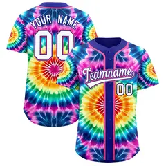 Royal Tie-Dye Graffiti Authentic Baseball Jersey 1