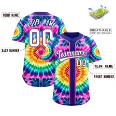 Royal Tie-Dye Graffiti Authentic Baseball Jersey 2