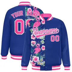 Royal Two Tone Split Flower Pattern Varsity Letterman Jacket
