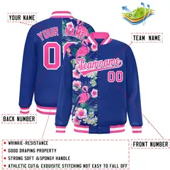Royal Two Tone Split Flower Pattern Varsity Letterman Jacket 2