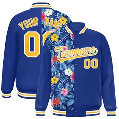 Royal Two Tone Split Flower Pattern Varsity Letterman Jacket