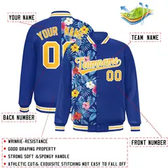 Royal Two Tone Split Flower Pattern Varsity Letterman Jacket 2