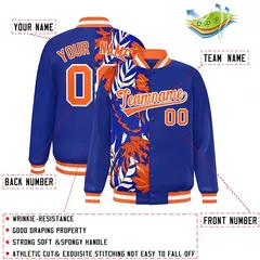 Royal Two Tone Split Flower Pattern Varsity Letterman Jacket 2
