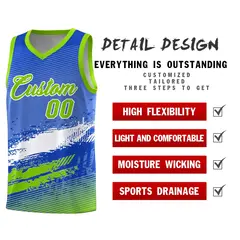 Royal White and Neon Green Graffiti Basketball Jersey 2