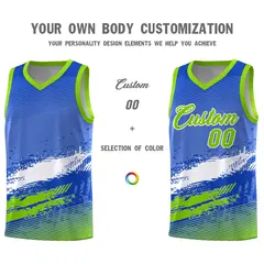 Royal White and Neon Green Graffiti Basketball Jersey 3