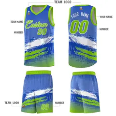Royal White and Neon Green Graffiti Basketball Jersey 5