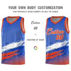 Royal White and Orange Graffiti Sports Basketball Jersey 3