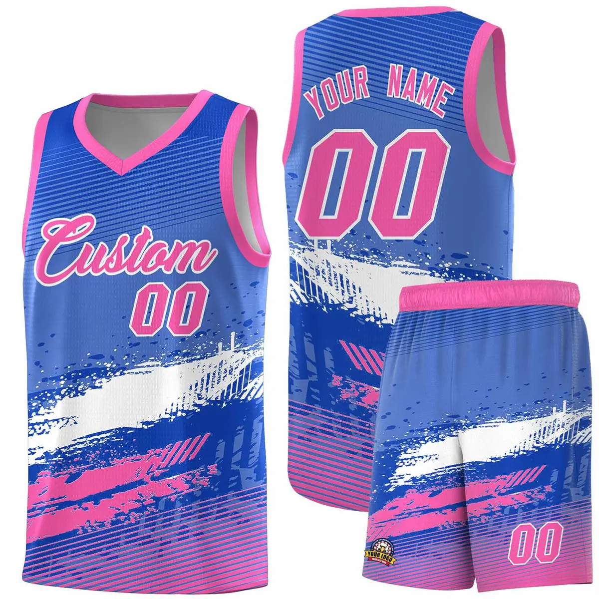 Royal White and Pink Graffiti Sports Basketball Jersey
