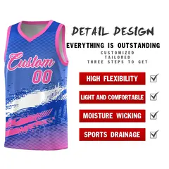 Royal White and Pink Graffiti Sports Basketball Jersey 2