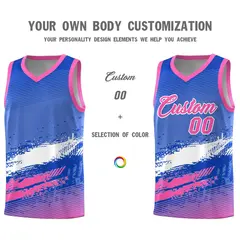 Royal White and Pink Graffiti Sports Basketball Jersey 3