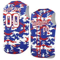 Royal White and Red Camo Sleeveless Baseball Jersey 1