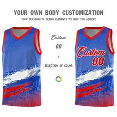 Royal White and Red Graffiti Sports Basketball Jersey 3