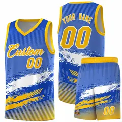 Royal White and Yellow Graffiti Sports Basketball Jersey 1