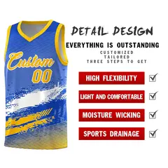 Royal White and Yellow Graffiti Sports Basketball Jersey 2