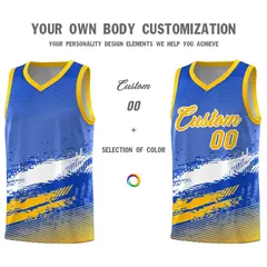 Royal White and Yellow Graffiti Sports Basketball Jersey 3