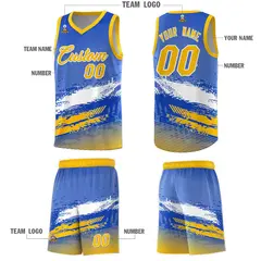 Royal White and Yellow Graffiti Sports Basketball Jersey 5
