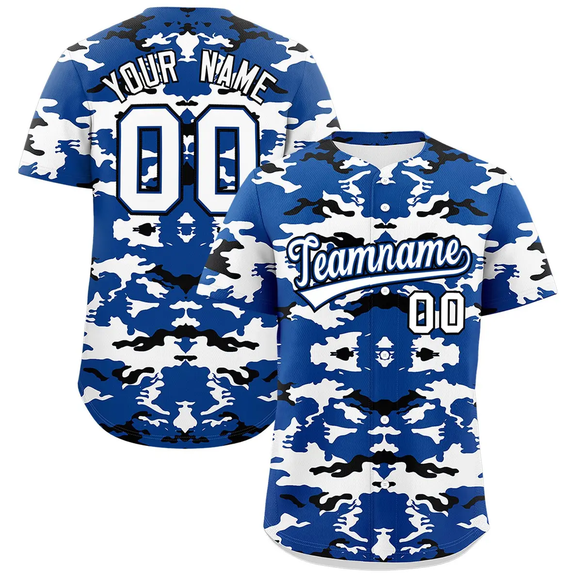 Royal White Black Camo Authentic Baseball Jersey