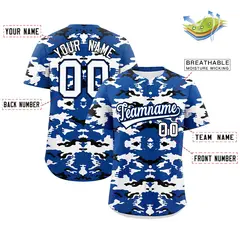 Royal White Black Camo Authentic Baseball Jersey 2