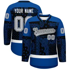 Royal White Black Cashew Flower Graffiti V-Neck Hockey Jersey