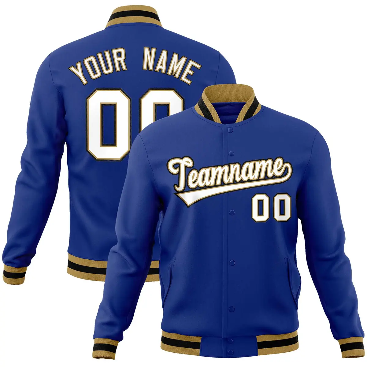 Royal White-Black Classic Varsity Full-Snap Letterman Jacket