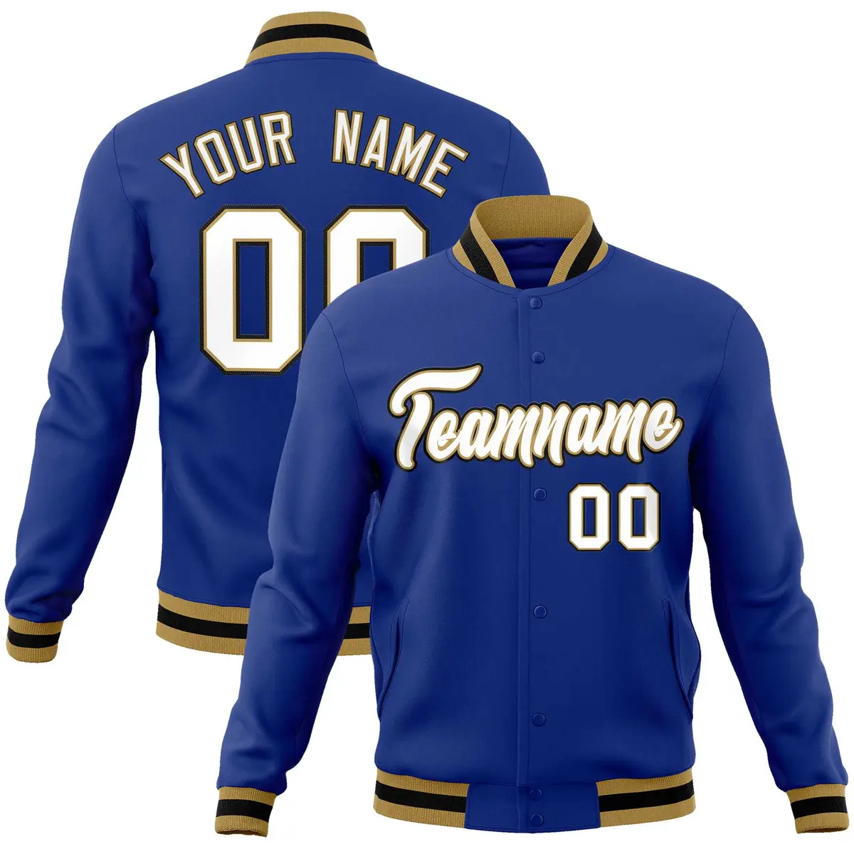Royal White-Black Classic Varsity Full-Snap Letterman Jacket