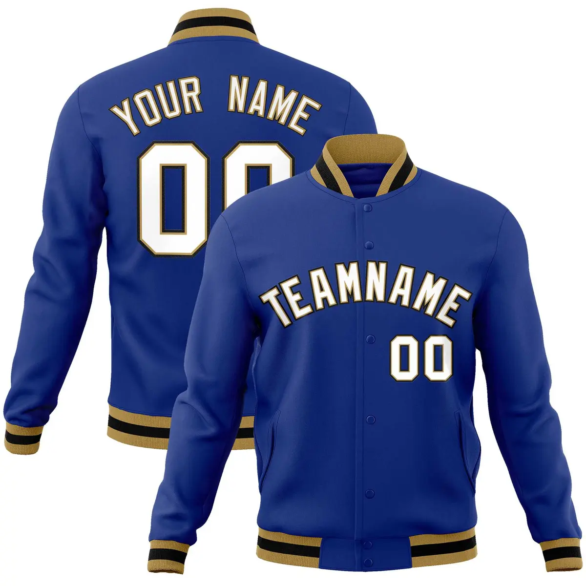 Royal White-Black Classic Varsity Full-Snap Letterman Jacket