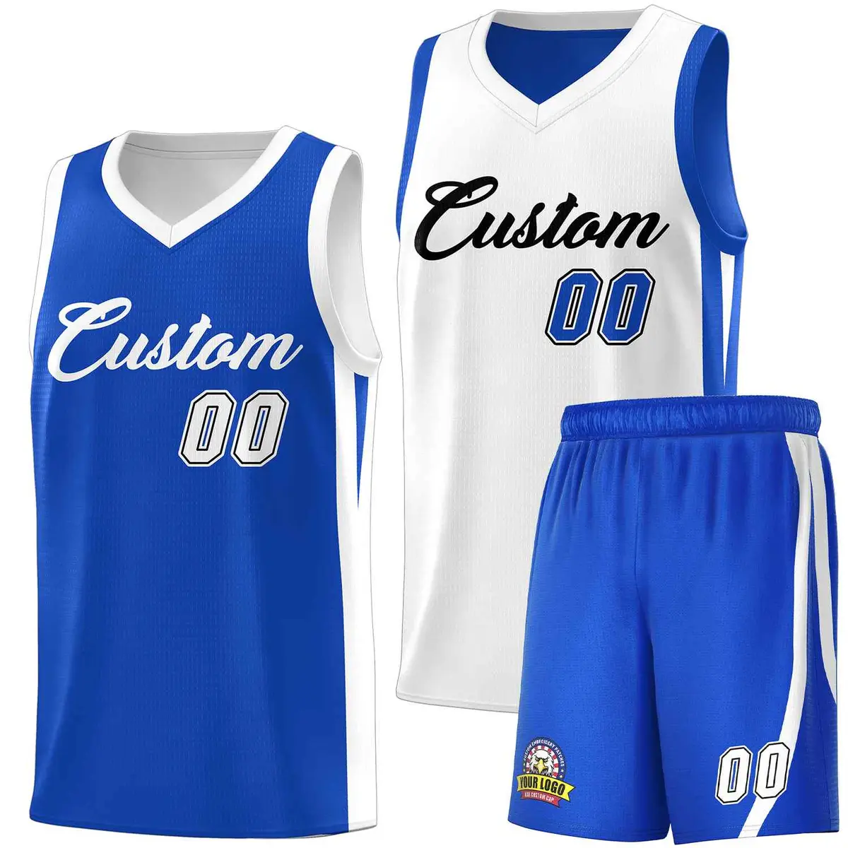 Royal White-Black Double Side Men Basketball Jersey