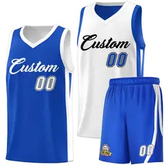 Royal White-Black Double Side Men Basketball Jersey