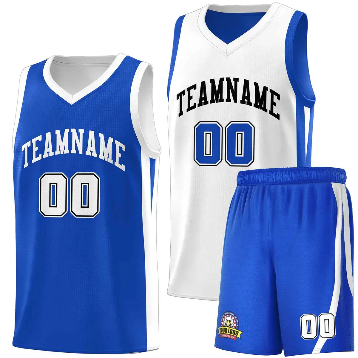 Royal White-Black Double Side Men Basketball Jersey