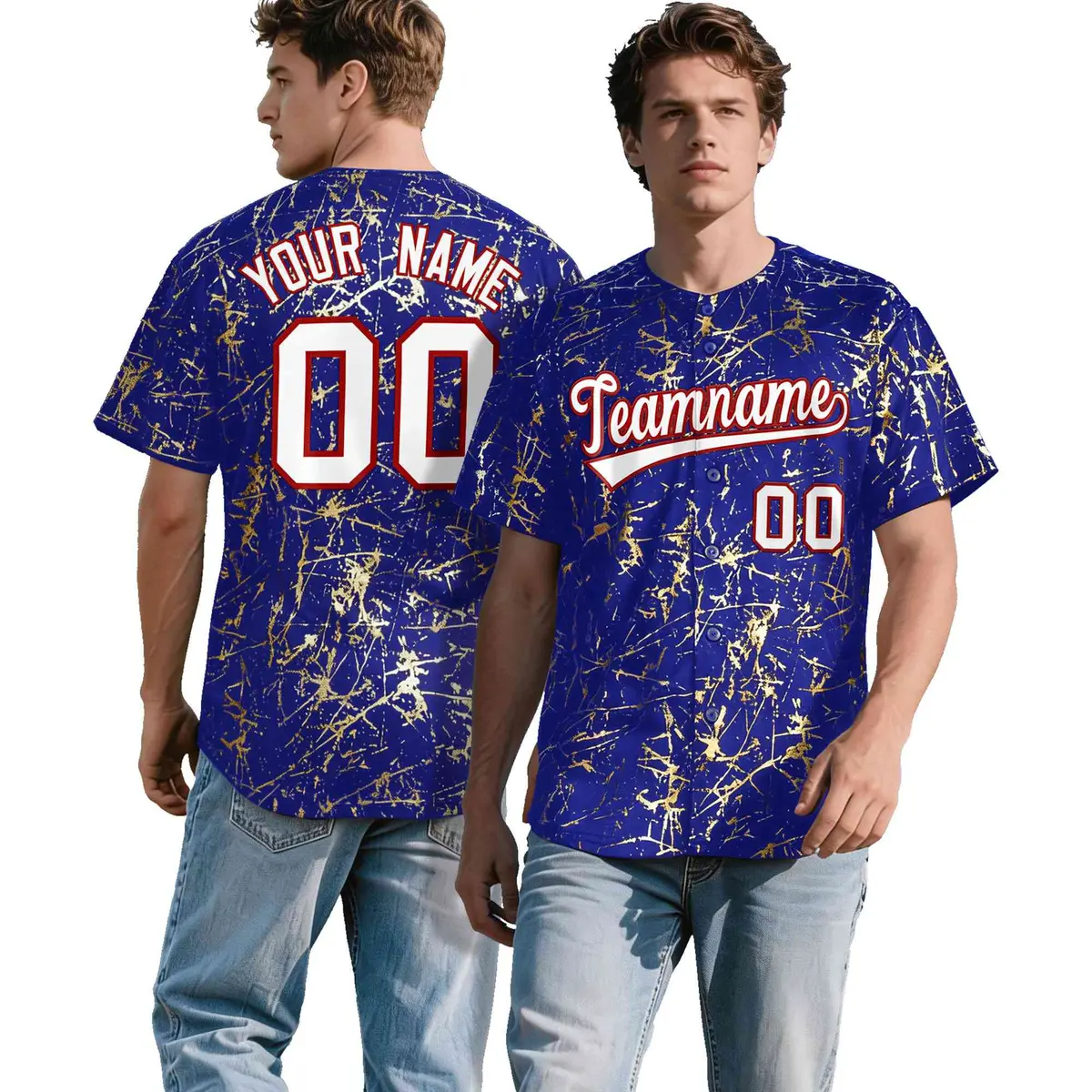 Royal White Black & Gold Marble Print Baseball Jersey